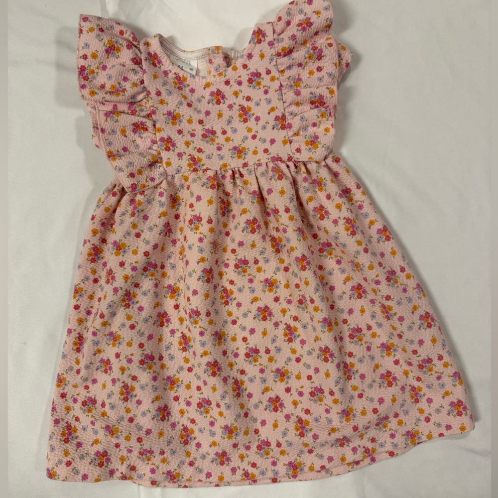 Zara Pink Dress with Multicolor Floral Design 2-3 yr
